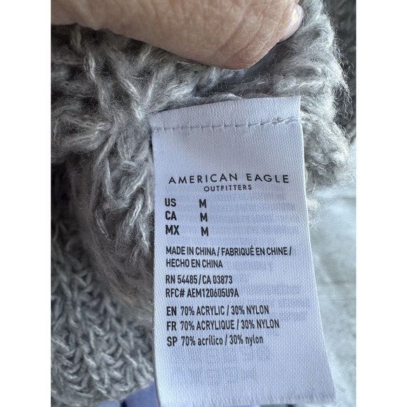 AMERICAN EAGLE Womens Oversized Slouchy Open Knit Sweater in Light Gray Size M - Picture 7 of 9